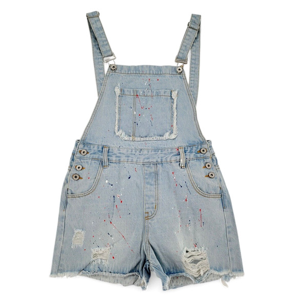 POL Distressed Denim Shorts‎ Painter Splatter Overalls Y2K Boho Grunge 30" Waist - Picture 1 of 4